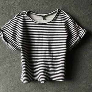Express Striped Tie Back Midnight Blue and White Heavy Knit Shirt Sz M